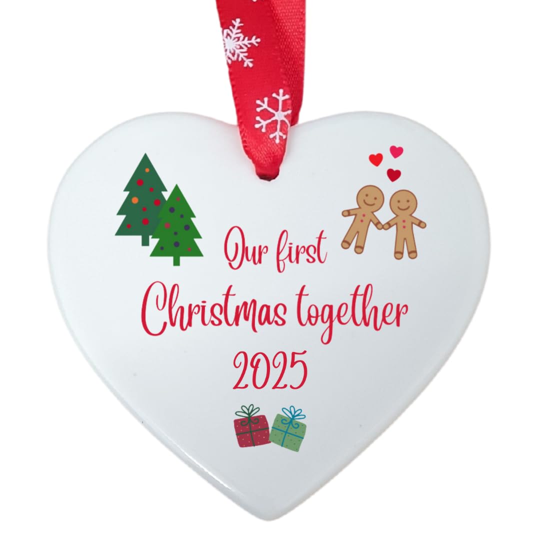 Second Ave Gift Company White,Red Second Ave Our First Christmas Together White Ceramic Hanging Heart Christmas Xmas Tree Decoration Bauble