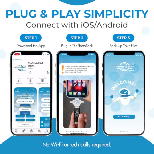 Image of ThePhotoStick Omni 128GB USB Flash Drive & Memory Stick - Automatic Photo & Video Backup for iPhone, Android, Mac & PC - Multiport Connection to Easily Store & Transfer Files