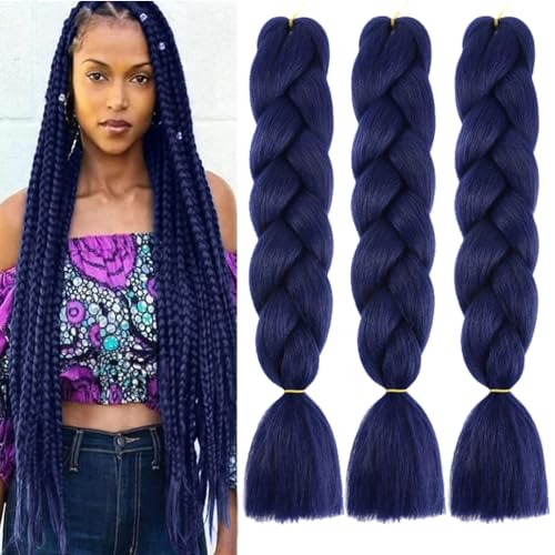 BALINGHAIR Braiding Hair Extensions Dark Blue Braids Hair Hot Water Setting (A28-3Packs)