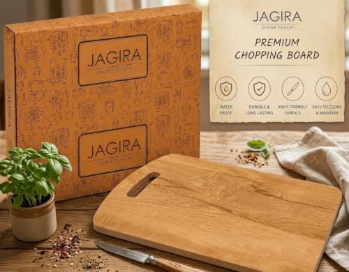 Image of JAGIRA Waterproof Chopping Board with Wooden Handle | Multipurpose Cutting Board for Vegetables, Fruits & Cheese | Eco-Friendly & Anti-Microbial Kitchen Tool (Pack of 1)