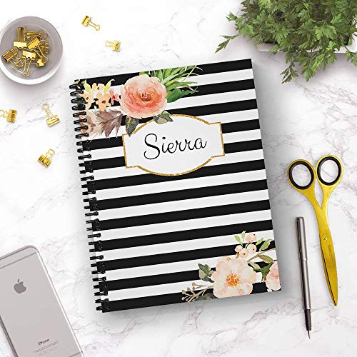 Classic Floral Personalized Notebook/Journal, Laminated Soft Cover, 120 Pages Of Your Selected Paper, Lay Flat Wire-O Spiral. Size: 8.5” X 11”. Made In The Usa #TOP4