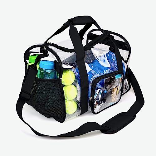 TXSN Heavy Duty Large Clear Duffel Gym Bag with Clear Bottom Transparent All Sides Shoe Pocket Removable Shoulder Strap for Men Women Fitness Security Check, Black by TXSN - Image 2