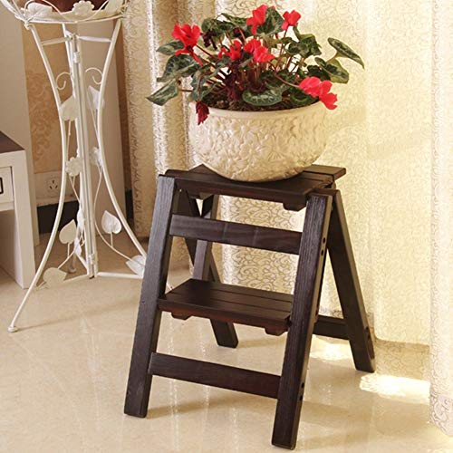 Taburete plegable de 2 pasos de madera de pino color negro 3