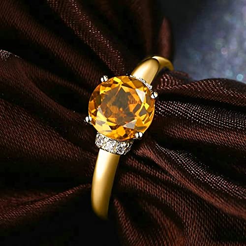 Aeici 18K Rings For Women Gold, 1.21Ct Round Shape Citrine Rings Promise Rings Size 8 #TOP2