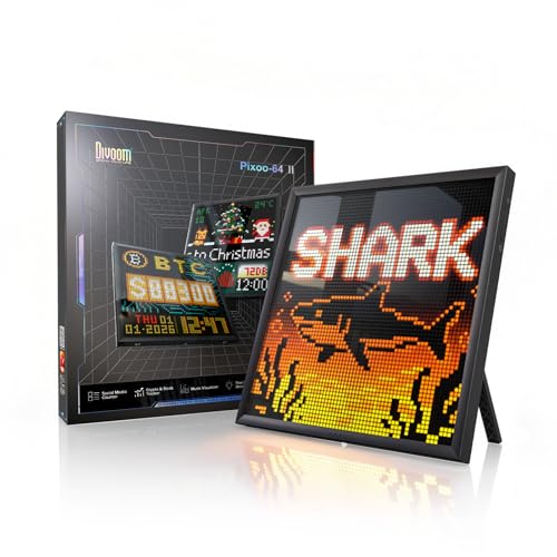 Image of Divoom Pixoo 64, Dual-Band WiFi Pixel Display, 64x64 LED APP Controlled Smart Pixel Art Frame for GIFS, Alarm Clocks, Social Stats, Gaming Room Desk Decor & Wall Mount