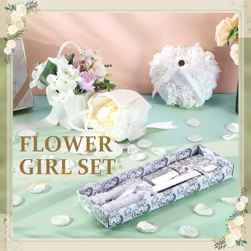 Yousoontic Set of 5 Wedding Flower Baskets Heart Shape Ring Bearer Pillow and Knife and Server Set with 200 pcs Silk Rose Petals for Wedding Supplies Gift - Thumbnail 7