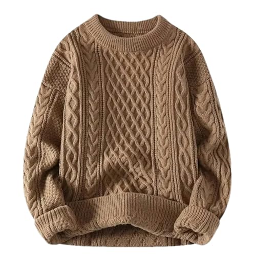 Autumn Winter Men's Sweater Casual Loose-fit Red Knitted Pullover Round Neck Base Layer Thickened Top for Men