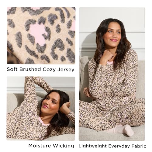 Image of Cuddl Duds Long Sleeve Crewneck Matching Pajamas 2 Piece PJs Set for Women