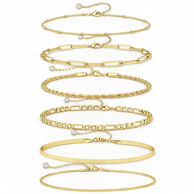 Image of Shining Diva Fashion Gold Plated Bracelet Set for Women & Girls | Set of 6 Trendy Chain Bracelets | Adjustable Layered Bracelet Combo for Daily Wear, Party, Office & Gifting