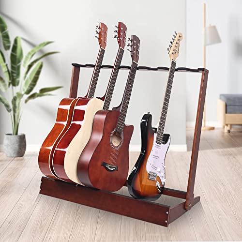 Guitar Rack For Multiple Guitars, Hardwood Guitar Stand Folding Guitar Floor Rack, Soft Padded Guitar Display Holder, For 7 Electric Or Bass Guitars, Or 4 Acoustic Guitars For Home, Studio, Stage #TOP7