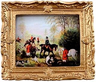 Melody Jane Dollhouse Miniature Accessory The Hunt Scene Picture Painting Gold Frame