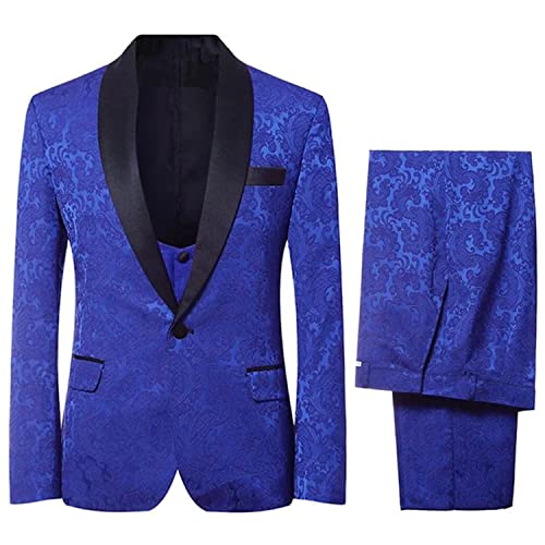 Costume jacquard floral homme ensemble haut de gamme avec veste col châle gilet et pantalon