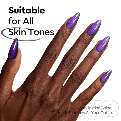 Image of modelones Purple Cat Eye Gel Nail Polish Grey Purple Shimmer 9D Magnetic Cateye Gel Nail Polish UV LED Soak Off Nail Manicure 15ML