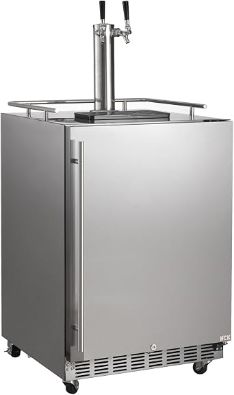 HCK Kegerator 24 inch, 2 in 1 Outdoor Kegerator Undercounter, 2 Taps Draft Beer Dispenser, Complete Accessories, Stainless Steel, Full Size Beer Kegerator for Home Bar, Patio, Outdoor Kitchen