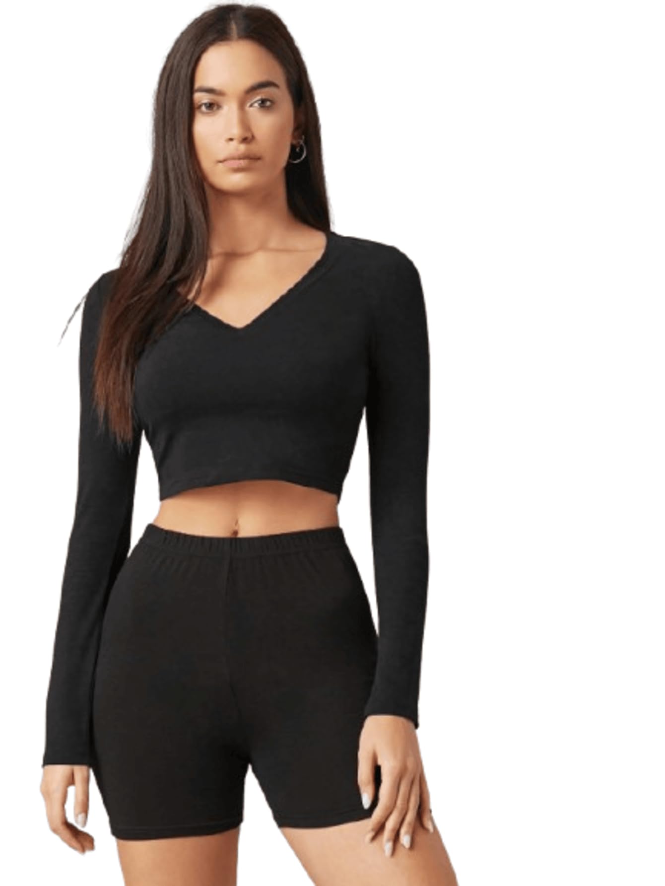 aahwan Basic V-Neck Long Sleeve Slim Fit Cropped Solid Casual Top for Women's & Girl's-picture-11