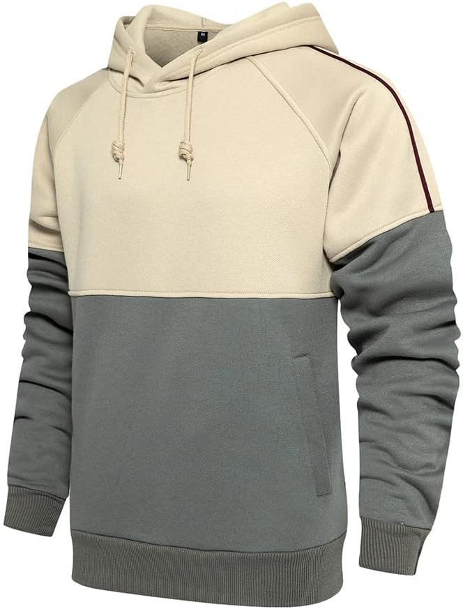 PANBOB Men Hoodie Regular Fit Color Contrast Splicing Men Pullover Trend Fashion Hip Hop Style Men Sweatshirt Outdoor Sports Casual Men Hoodie With Drawstring