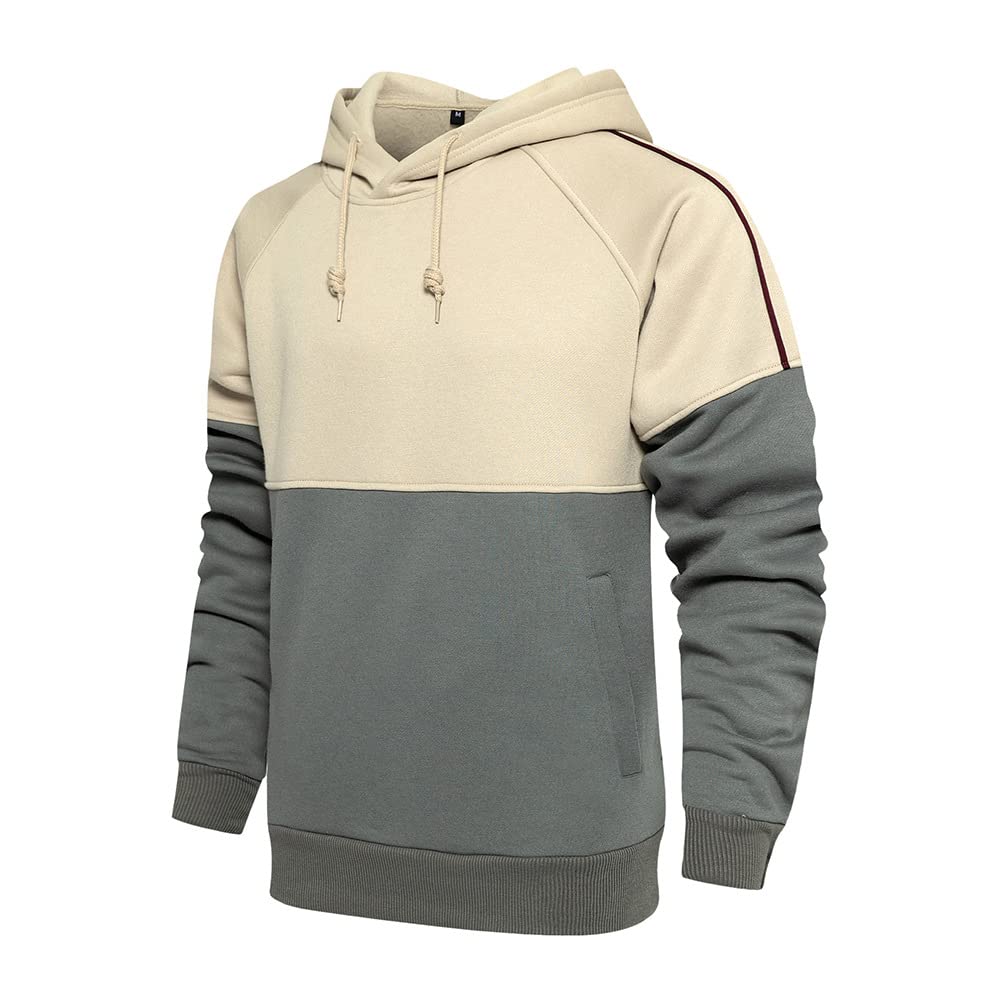 PANBOB Men Hoodie Regular Fit Color Contrast Splicing Men Pullover Trend Fashion Hip Hop Style Men Sweatshirt Outdoor Sports Casual Men Hoodie With Drawstring