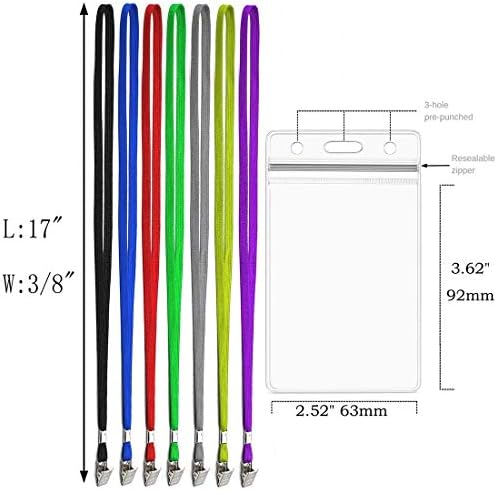 Bird Fiy 50 Pack Lanyards with Bulldog Clip and 50 Pack Waterproof Clear Plastic Vertical Name Tag Badge ID Card Holders(Black)