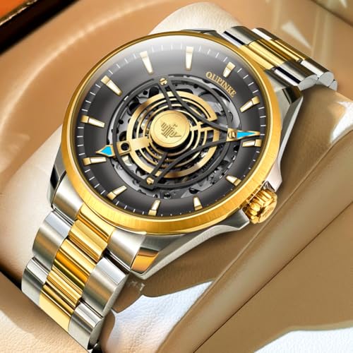 Image of OUPINKE Watch for Men Skeleton Self Winding Mechanical Automatic Luxury Dress Black Wrist Watch Waterproof Luminous Tungsten Sapphire Crystal
