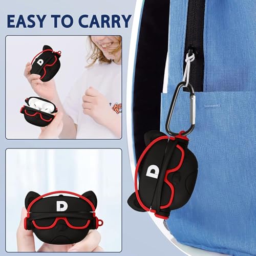 Image of YODI Case Cover for Airpods Pro|Pro 2|Airpods Pro 3|Airpods 4 Pouch, Silicone Cases with Cleaner Kit 360 Drop Protection,Shock-Resistant ((Black Dog with Red Band), Airpods 3 (2022))