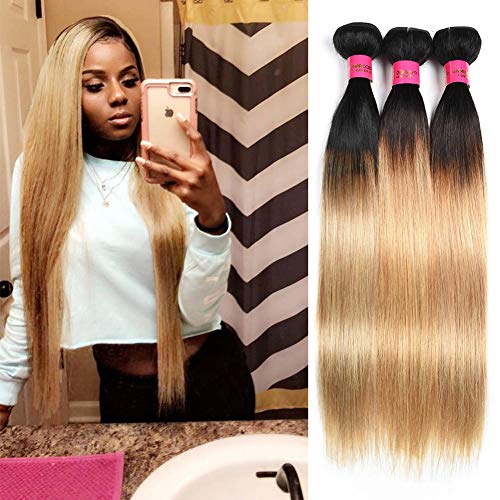 Brazilian Straight Hair Bundles 2 Tone Ombre Blonde Brazilian Human Hair 3 Bundles Straight 1B/27 Colored Brazilian Virgin Hair Bundles 18"20"22"