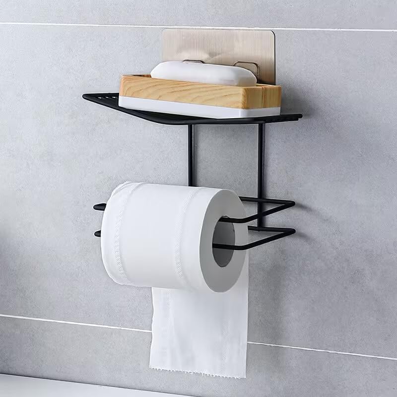 Image of Soap Holder with Toilet Paper Holder Stainless Steel Bathroom Shelf Wall Mounted Soap Dish Napkin Holder Tissue Roll Stand Rust Proof Bathroom Accessories