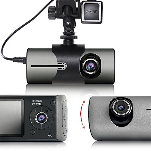 Indigi 2.7" TFT LCD HD DashCam with Dual Cameras (Front & in-Car) Car DVR w/ GPS Tracker + Google Maps Route Trace + G-Sensor