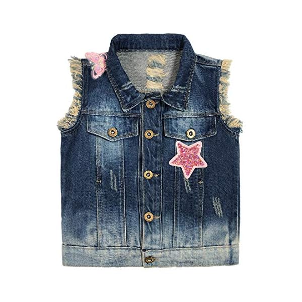 Yao 4–10 Jahre Kleinkind Mädchen Denim Pailletten Weste Distressed Jeansjacke – Bild 3