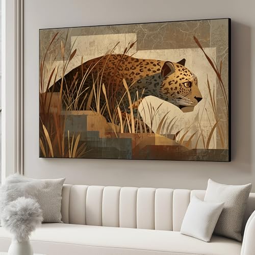 Toile léopard marron 70x110 cm pour créer une ambiance décoration safari moderne dans le salon