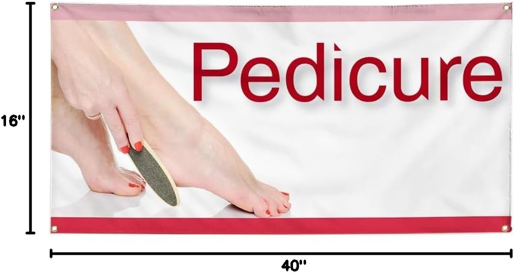 Vinyl Banner Multiple Sizes Pedicure Business Business Outdoor Weatherproof Industrial Yard Signs Red 4 Grommets 16x40Inches