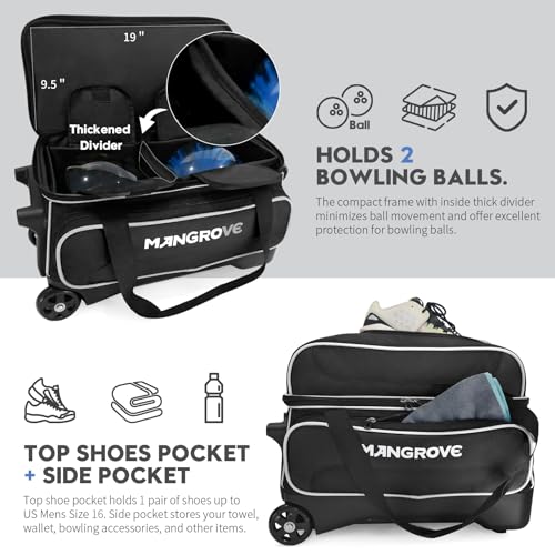image for Mangrove 2 Ball Bowling Bag with Wheels, Double Bowling Bags 2 Ball Ro