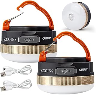 ZCOINS 2 Pack Upgrade Camping Lights Lanterns, USB Rechargeable LED Tent Light with Magnetic Base, 4 Modes with Hook, Portable Waterproof Outdoor Camping Lantern for Hiking, Fishing, Emergency
