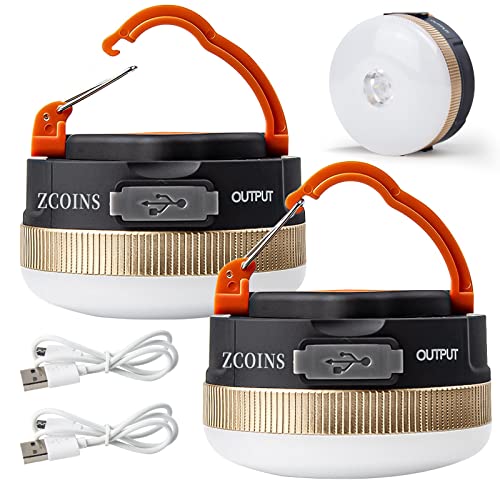 Lot de 2 lanternes de camping, lampe de tente LED rechargeable par USB avec base magnétique, 4...
