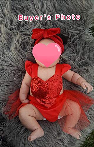 Newborn Baby Girls Valentine Romper Tutu Dress Fly Sleeve Heart Sequins Bodysuit Jumpsuit Summer Outfit 0-3Y (6-12M, Red) #TOP1