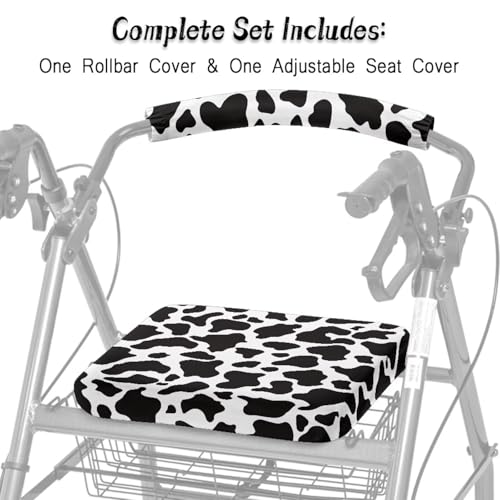 Image of Cow Print Rollator Walker Seat Covers, Soft and Adjustable Backrest Covers, Universal Accessories for Seniors with Seat Cover