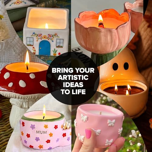 Anbar Creative Pottery Clay Candle Making Kit For Adults And Kids - Complete Diy Set With Air Dry Clay, Soy Wax, Essential Oil, Sculpting Tools & Acrylic Paint Create Your Own Custom Scented Candles - 4
