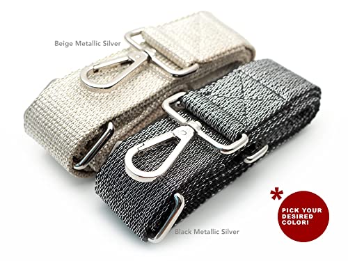 Image of CRAFTMEMORE Wide Shoulder Strap Metallic Tone Adjustable Bag Handle Crossbody Nylon Belt Replacement (Black Silver JK08)