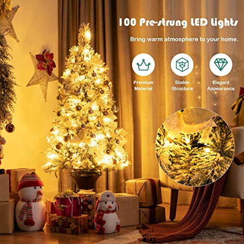 Goplus-4ft-Flocked-White-Christmas-Tree-for-Entrances-2-Pack-Pre-lit-Artificial-Xmas-Tree-wWarm-White-100-LED-Lights-Flowers-White-Berries-in-Black-Urn-Base-Porch-Festival-Holiday-Decoration Goplus 4ft Flocked White Christmas Tree for Entrances 2 Pack Pre lit Artificial Xmas Tree wWarm White 100 LED Lights Flowers White Berries in Black Urn Base Porch Festival Holiday Decoration