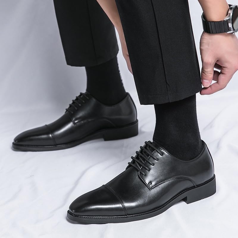 Men's Business Office Wedding Formal Modern Oxfords Shoes Men's Leather Lace Up Platform Block Heel Pointed Toe Derby Shoes2