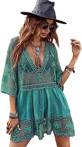 LCXYYY Damen Cover Up Sommer Bikini Strandurlaub Strandponcho Sexy Spitze V-Ausschnitt Freizeitkleid Sonnenschutz Strandkleid