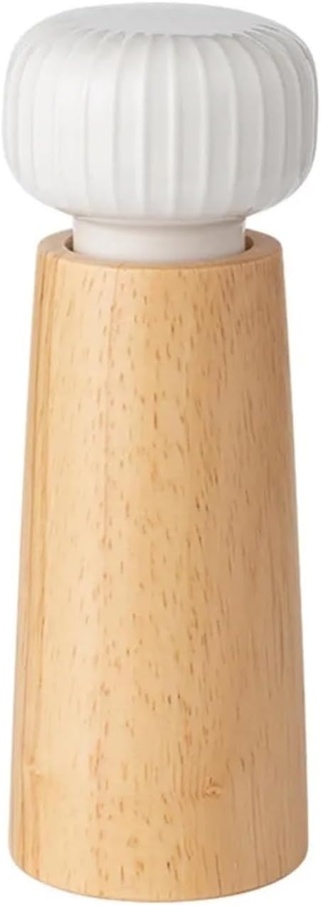 Household Manual Pepper Salt Grinder Nordic Style Oak Mill Ceramic Core Refillable Spice Restaurant(White-7 in)
