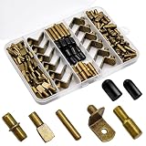 144Pcs Shelf Pins Pegs Kit,5 Styles Metal Shelf Support Pegs,Cabinet Pegs for Shelves,Dual Diameter Shelf Pins with Silicone Covers,Shelf Bracket Holders for Glass Corner & Wood Shelves-Bronze Tone