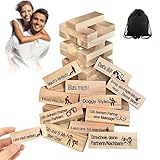 TGKYK Juego Torre de Madera Adultos, 48 Piezas Lust Tower Blocks, Torre del Amor Juego con Preguntas y Retos de Verdad o Reto, Juego de Torre de Bloques para San Valentín Adultos, Alemán