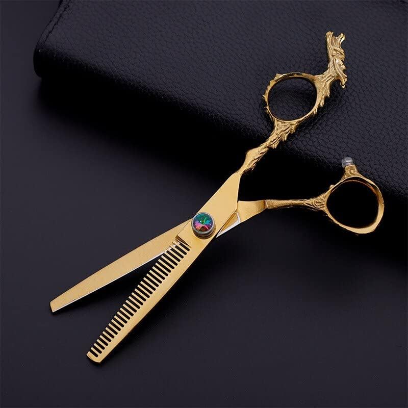 Professional Hair Cutting Shears, 6inch Professional Gold 9CR13 Hairdressing Scissors Thinning Barber Scissors Set Hair Cutting Shears,