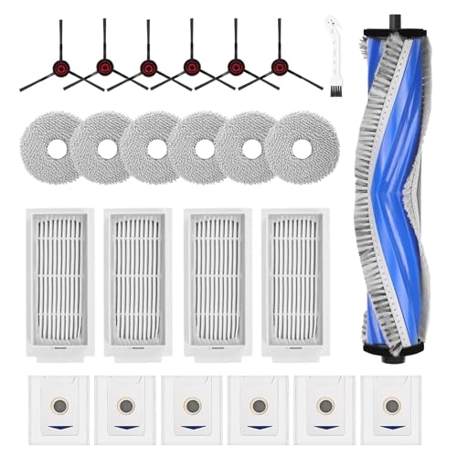 lompyeu 24 Stück Zubehör für Ecovacs Deebot T30 Omni / T30 Pro Omni Saugroboter Staubsaugerzubehör Gehören 1 Hauptbürste 4 Filter 6 Staubbeutel6 Wischtücher 6 Seitenbürste 1 Reinigungsbürste