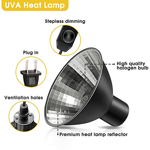 Image of Reptile Heat Lamp, Briignite UVA Basking Light for Reptiles 50W, G9 Halogen Heat Bulb & Dome Reptile Light Fixture, Aluminum Reflector, Dimmable Heat Lamp for Chicken Turtle Snake Gecko Lizard, 2 Pack
