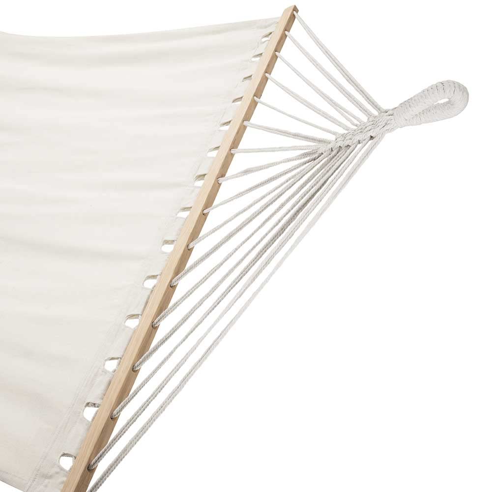 Bakaji Hamak ogrodowy podwójny 2-osobowy 232 x 148 cm drewniane poprzeczne drążki bawełniane z 2 poduszkami i paskami nowoczesny design do ogrodu tarasu kempingowego (beżowy)
