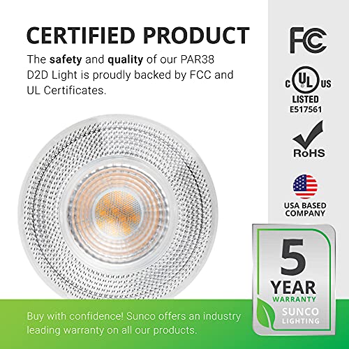 Sunco 6 Pack Outdoor Led Flood Light, Waterproof Par38 Led Bulb, Dusk To Dawn, 120W Equivalent 15W, Exterior, Wet-Rated, 6000K Daylight Deluxe 1250 Lm, E26 Base, Ul #TOP5