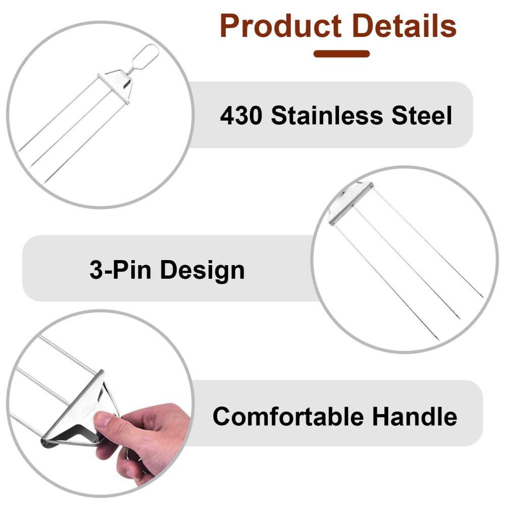 Kabob Skewer, 3 Prong Metal Grill Skewer Reusable BBQ Accessory with Push Bar Slider for Meat Veggies Marshmallows Fruits - Image 2