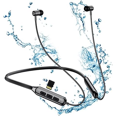 SOPPY Wireless Headphones Neckband, Bluetooth 5.0 Headphones with TF Card Slot, IPX5 Sport Earbuds for Running, Magnetic In-Ear Headset Lightweight Earphones with 25 Hours Playtime - Black Cover